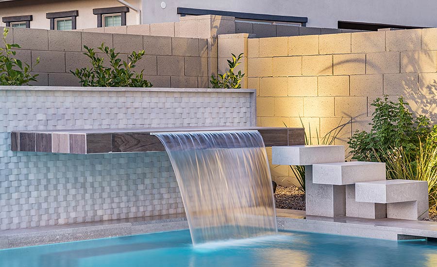 Island Stone’s “New Wave” tile in Crystal White tile.