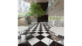 black and white tile floor