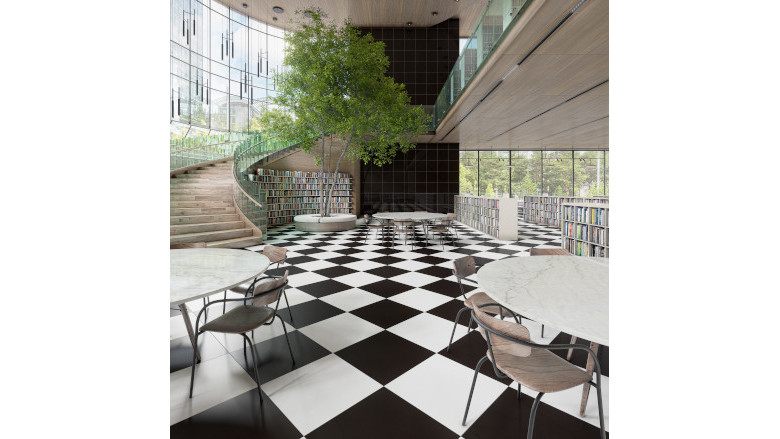 black and white tile floor