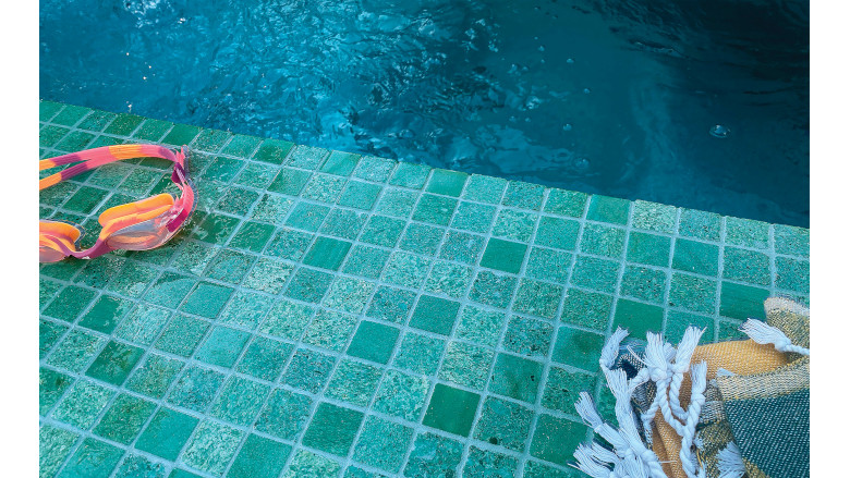 Blue green pool tiles