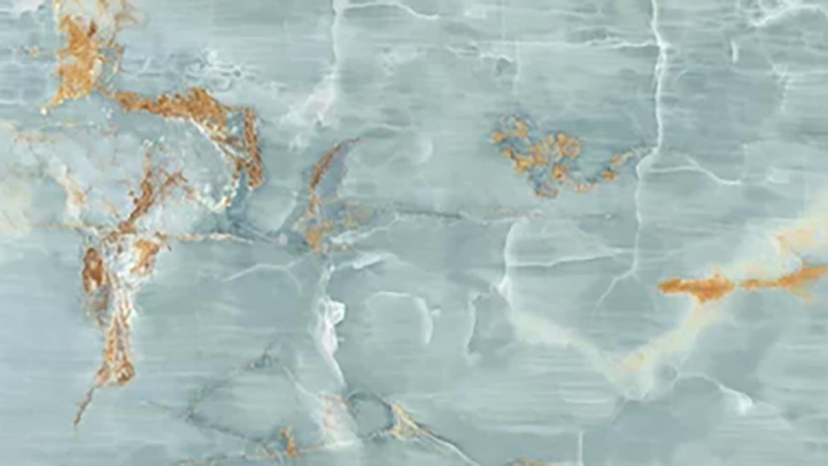 Mineral Surfacing Part 3: Example 2 of aesthetics of digital printing with thinner materials (blue and gold)