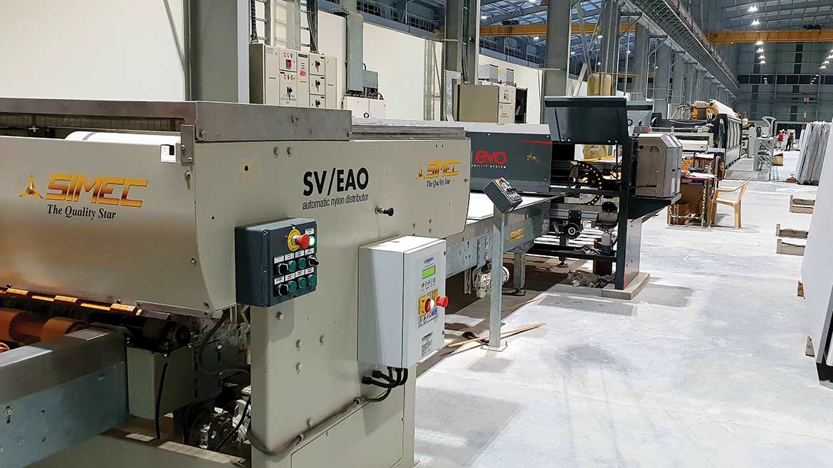 Quartz slab being processed at TabQuartz facility